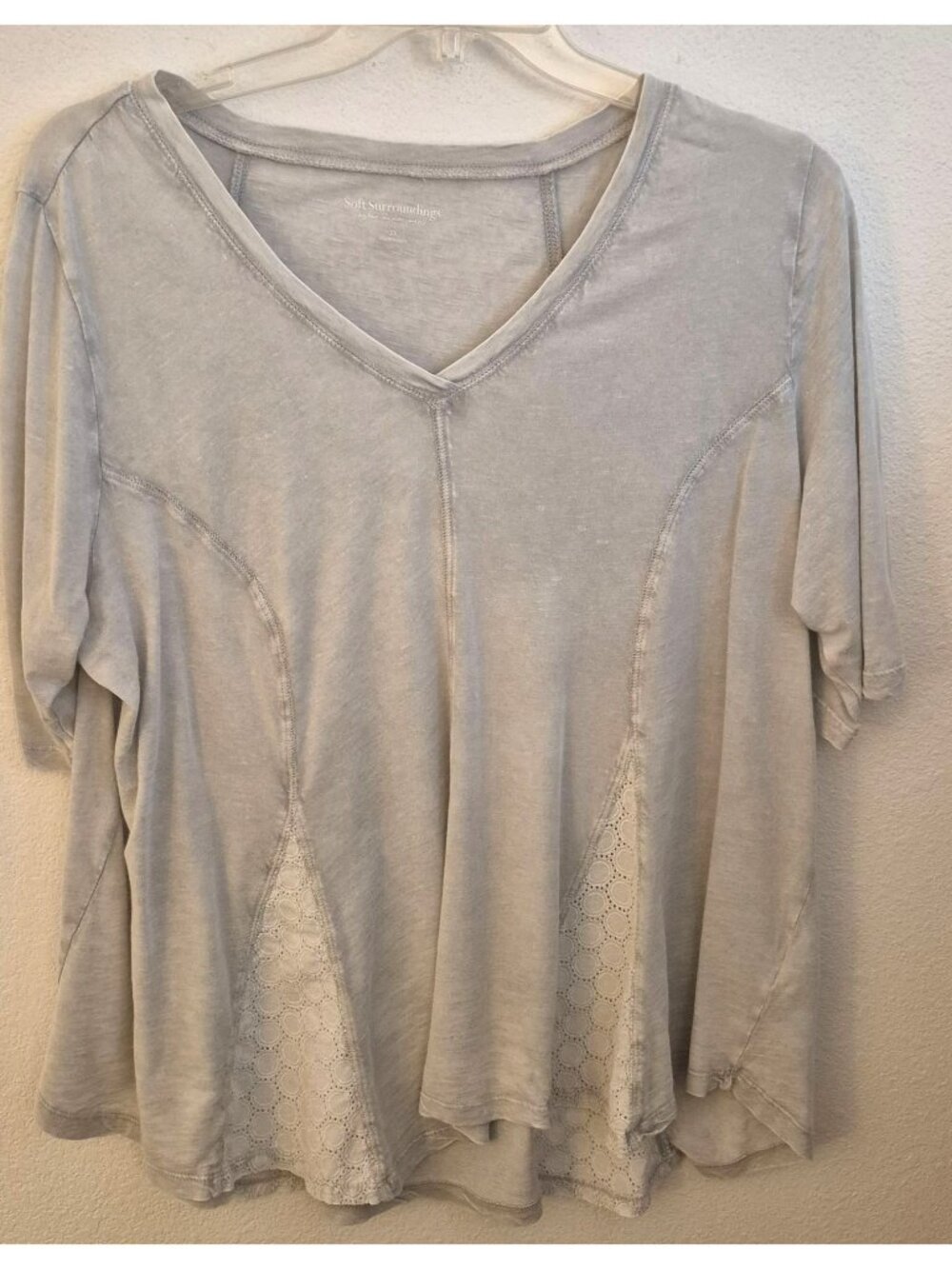 Soft Surroumdings Grey 100% Cotton with Flared Hem Top Decorative Inserts 3X